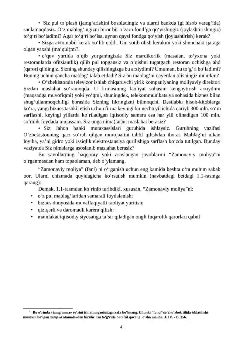 Zamonaviy moliyaning mazmun-mohiyati va uni o‘rganishning obyektiv zarurligi 4
