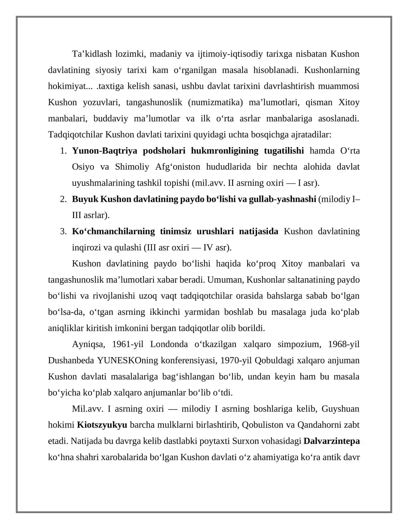 Kushon podsholigi davridagi boshqaruv tizimi. O‘zbekiston hududida rivoj topgan ilk shahar-davlatlar mavzusida referat 4