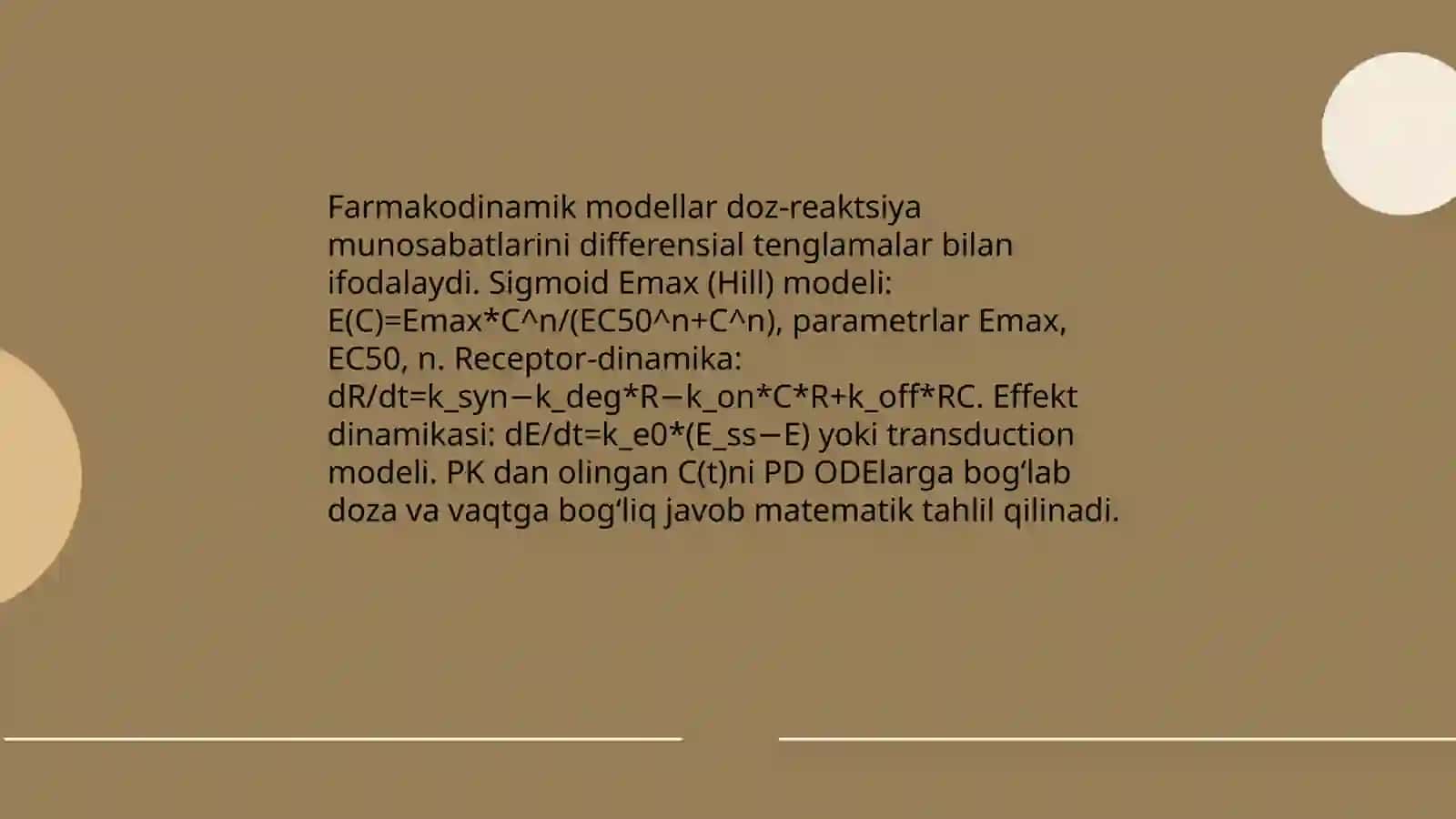 Dori moddalarning birinchi va ko'pbosqichli kompartment modellari (PK) ning differensial tenglamalari va ularni yechish 4