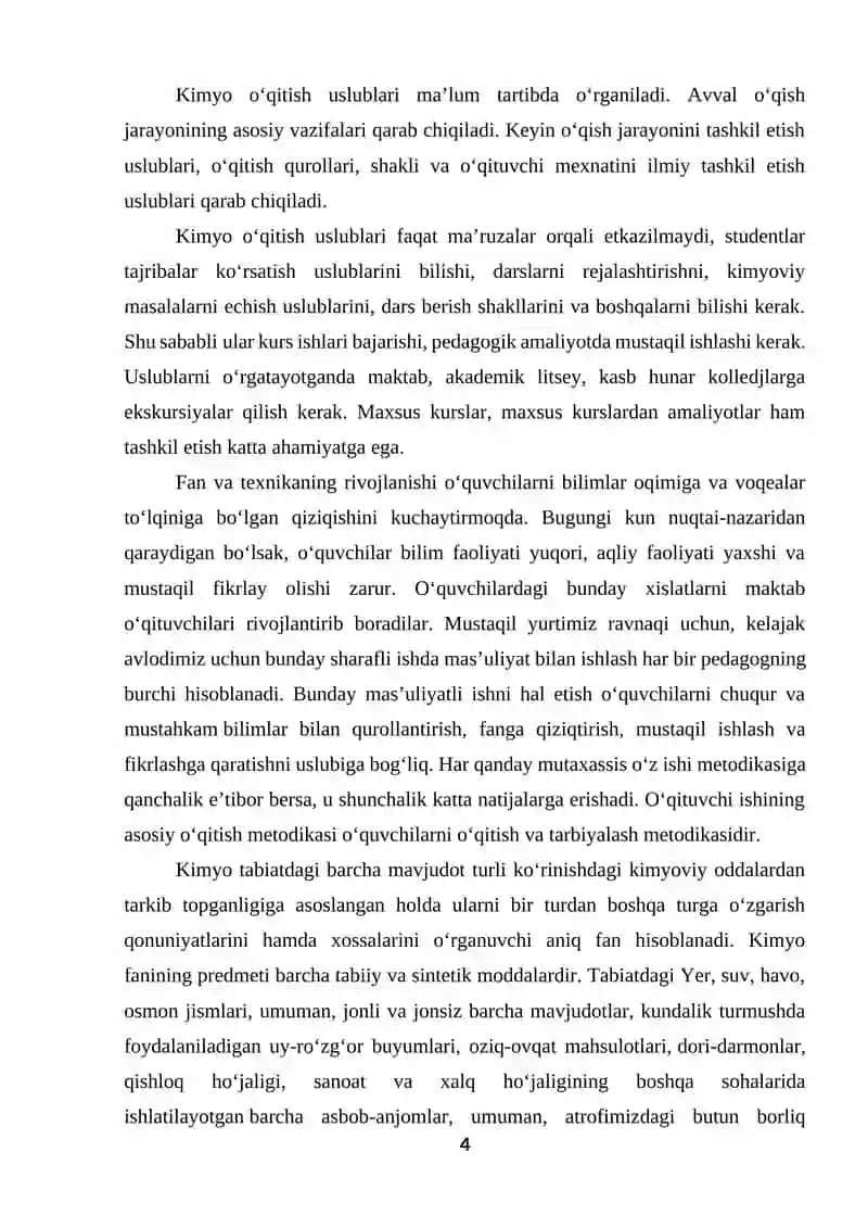 Maxsus fanlarni oʻqitishning oʻquv-meʼyoriy hujjatlari va metodik ishlari, ularni rejalashtirish,tashkil etish va tayyorlash metodikasi 4