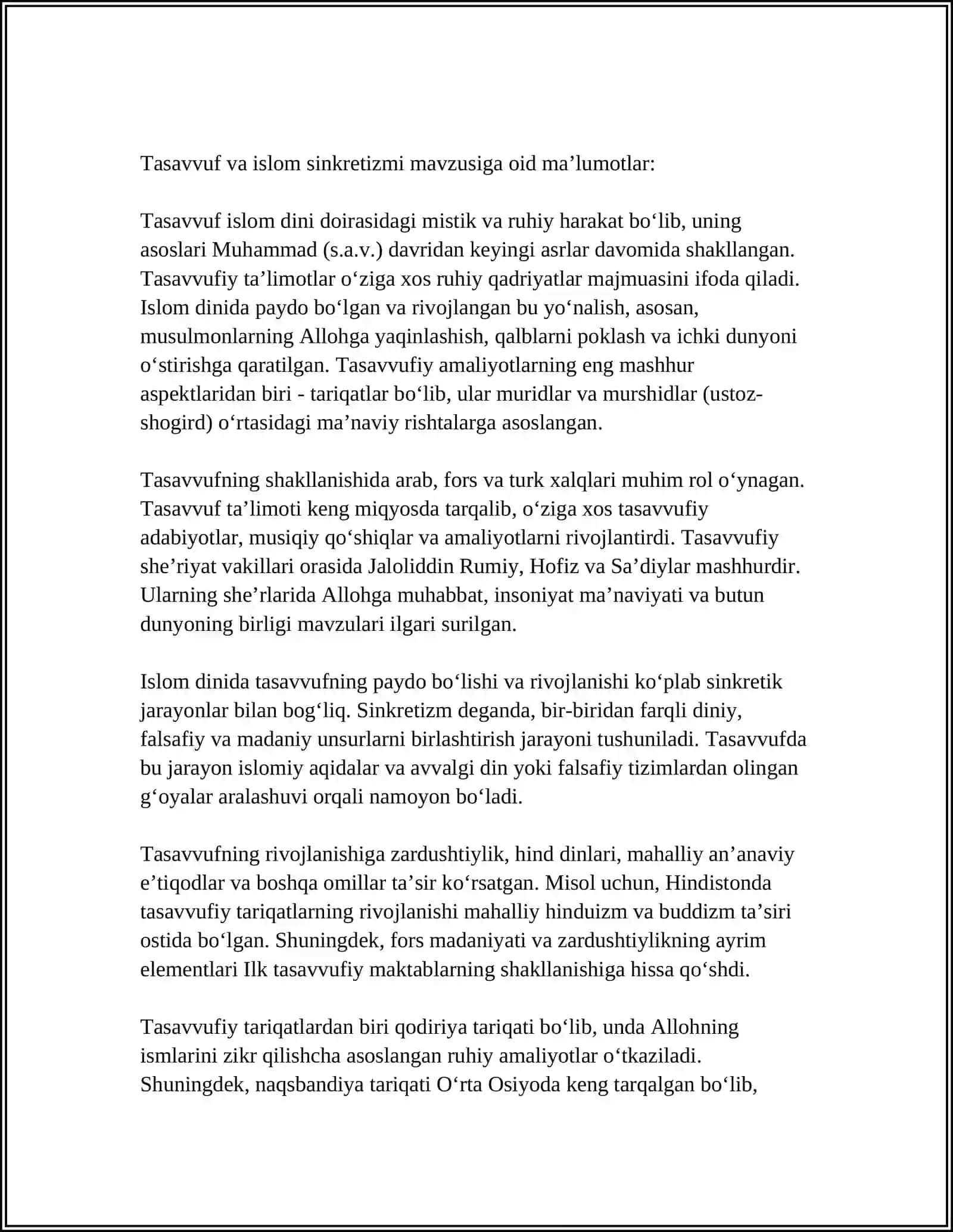 ISLOM VA BOSHQA DINIY AQIDALAR SINKRETLASHUVI NATIJASIDA SHAKLLANGAN DINIY TA'LIMOTLAR TARIXI 4