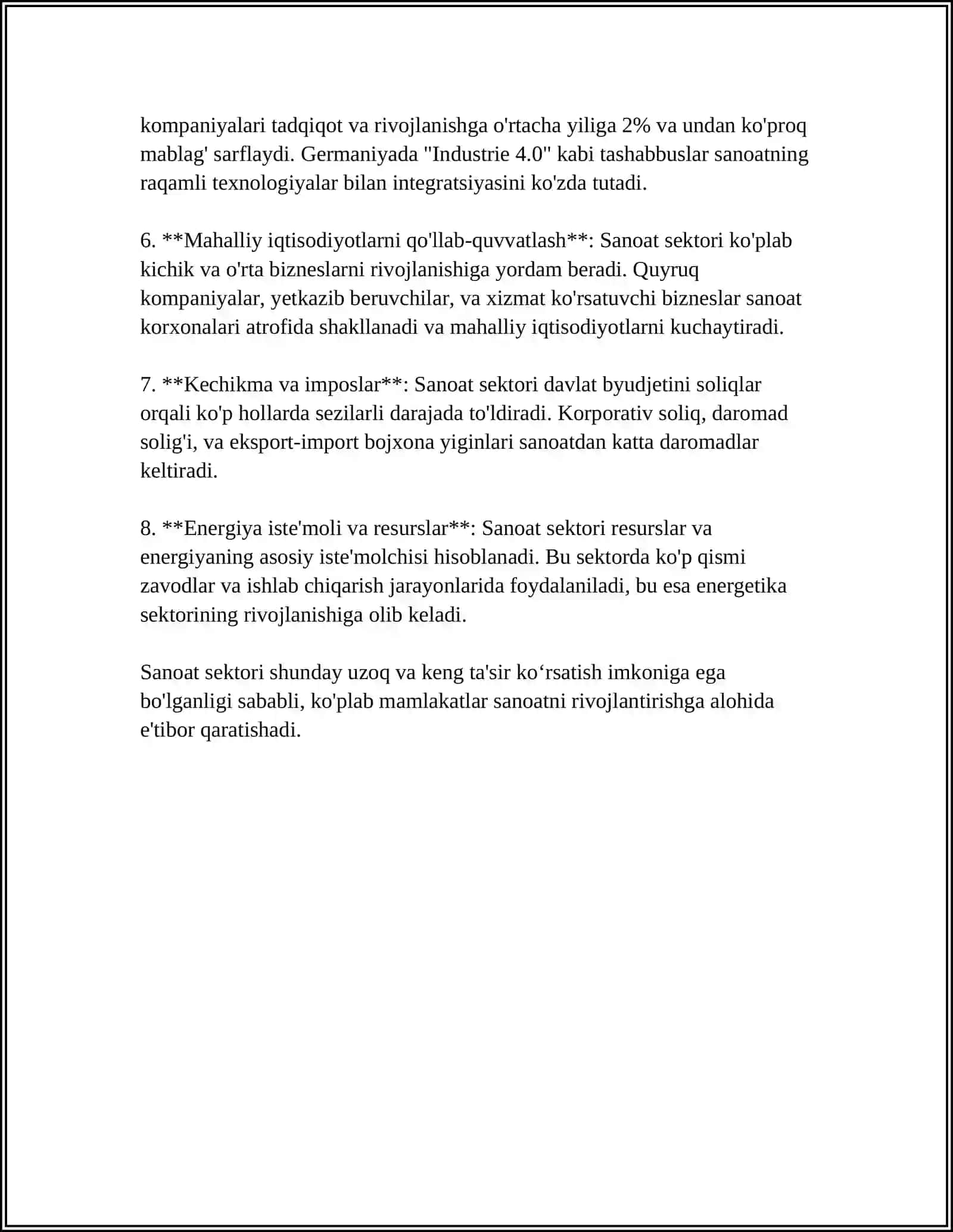 Sanoat va uning milliy iqtisodiyot rivojidagi roʻli va oʻrni 4