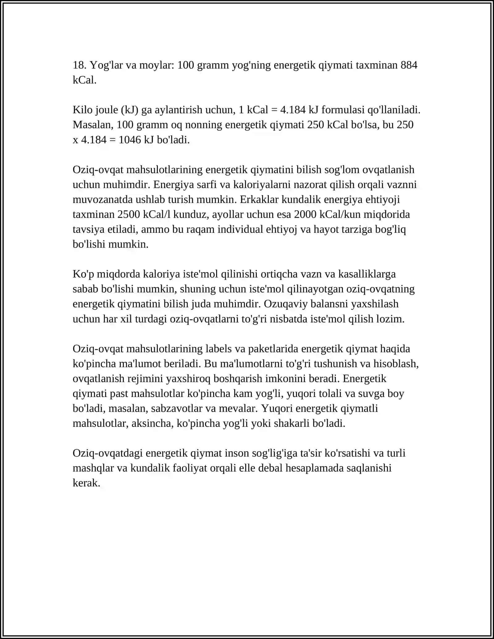 OZIQ OVQAT MAHSULOTLARNING OZUQA QIYMATINI ANIQLSH 4