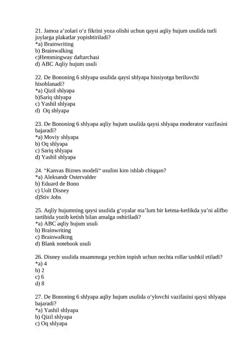 Kreativ fikrlash fanidan testlar 4