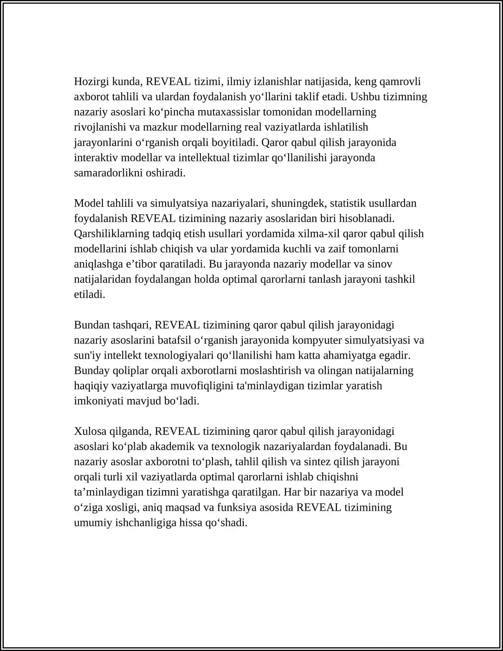 REVEAL TIZIMINI QAROR QABUL QILISH JARAYONINI QO‘LLAB-QUVVATLOVCHI VOSITA SIFATIDA TAHLIL QILISH 4