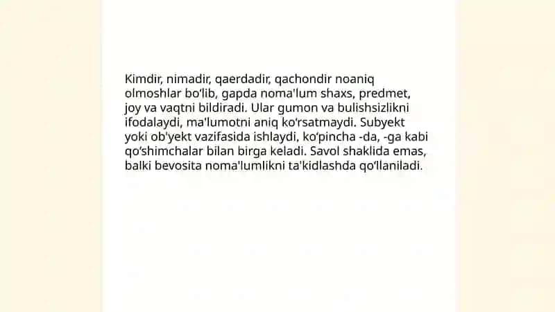 Suroq belgilash gumon bulishsizlik olmoshlari 4