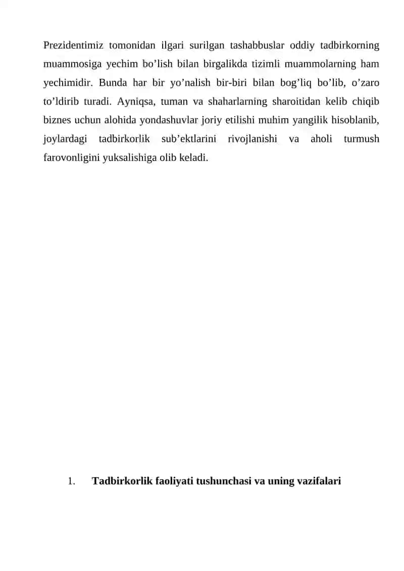 Tadbirkorlik faoliyatini tushunchasi va uning vazifalari 4