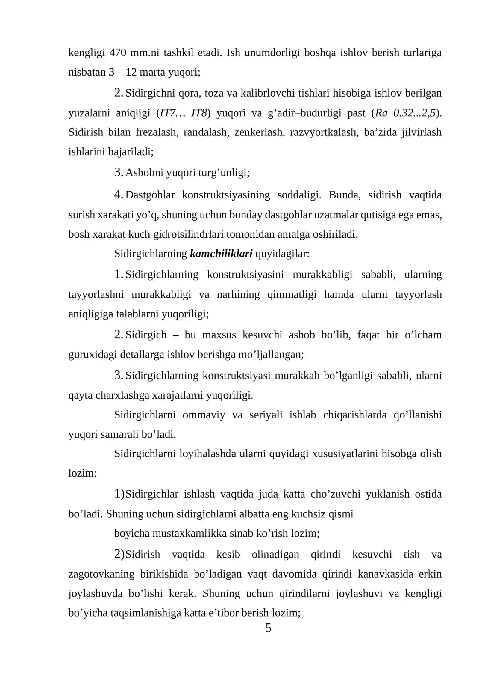 SIDIRGICHLAR (PROTYAJKA)NI QO`LLANILISHI VA LOYIHALASHNING AJRALIB TURUZVCHI BELGILARI 4
