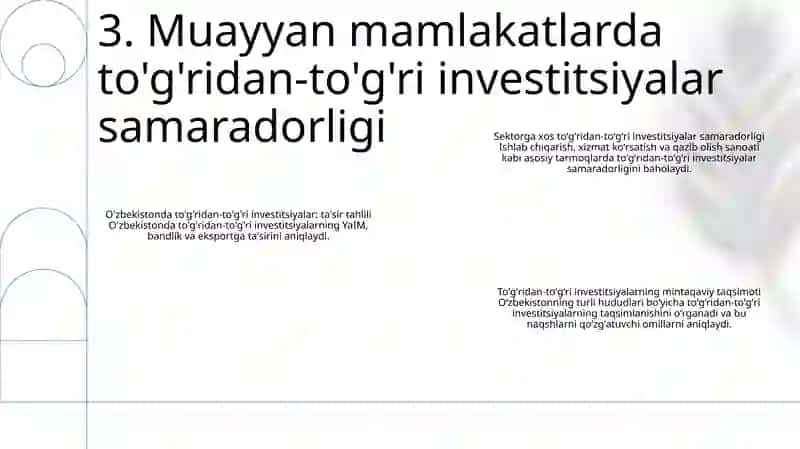 ToʻGʻRidan ToʻGʻRi Xorijiy Investitsiyalar Va Sanoat Tarmoqlari BoʻYicha Samaradorligi Tahlili 4