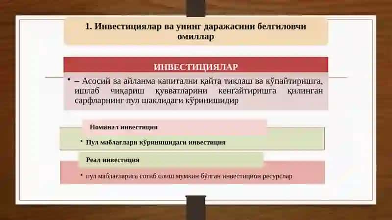 Корхоналарда инвеститциялашнинг асосий манбалари ва юналишлари 4