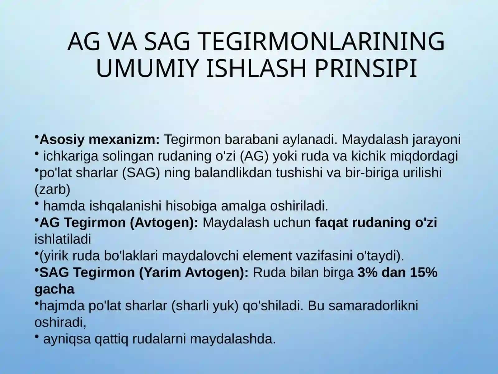 AG va SAG Tegirmonlarning Afzalliklari 4