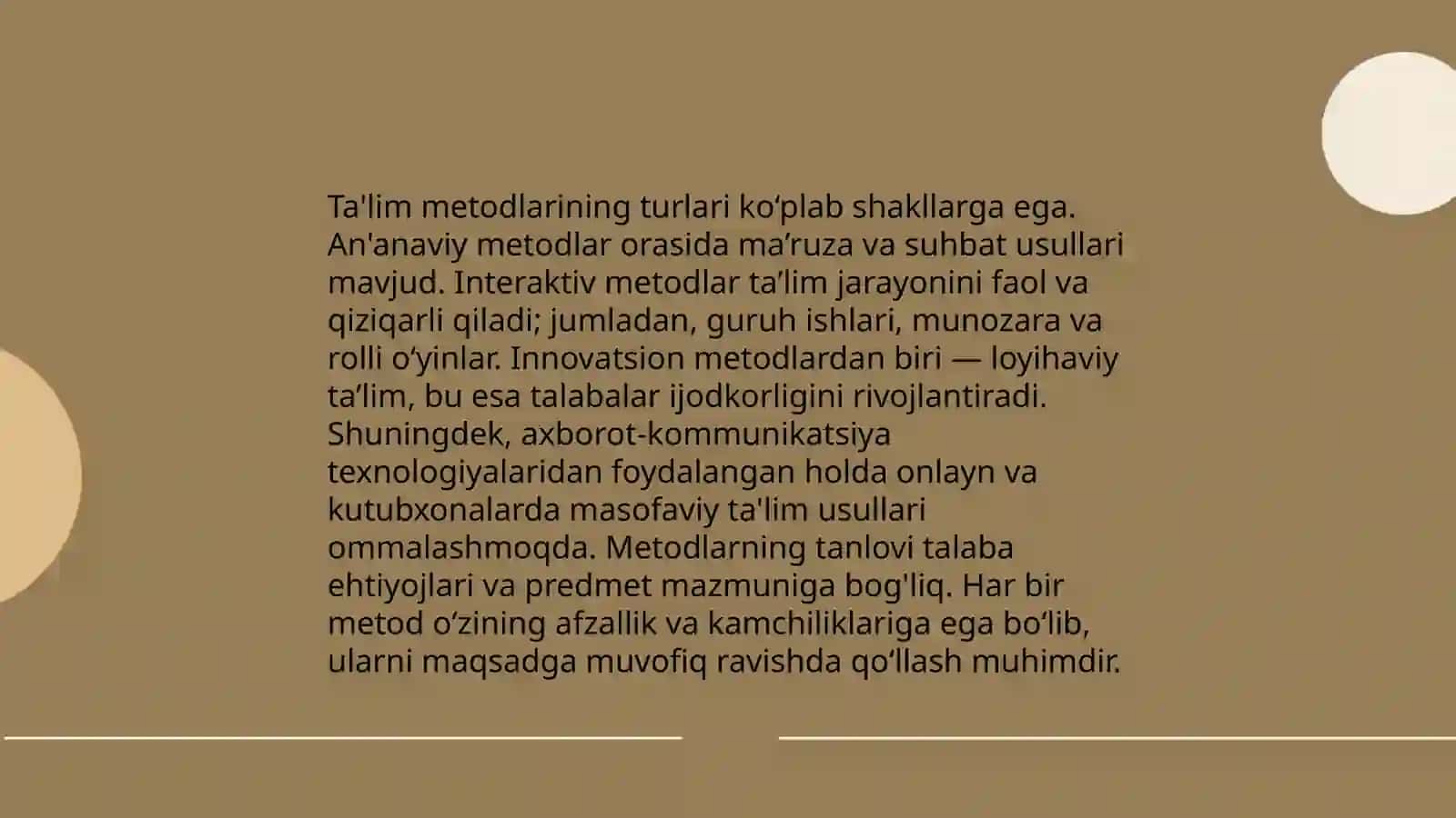 Ta'lim mazmunini. Ta'lim metodlari va vositalari Mohinur 4
