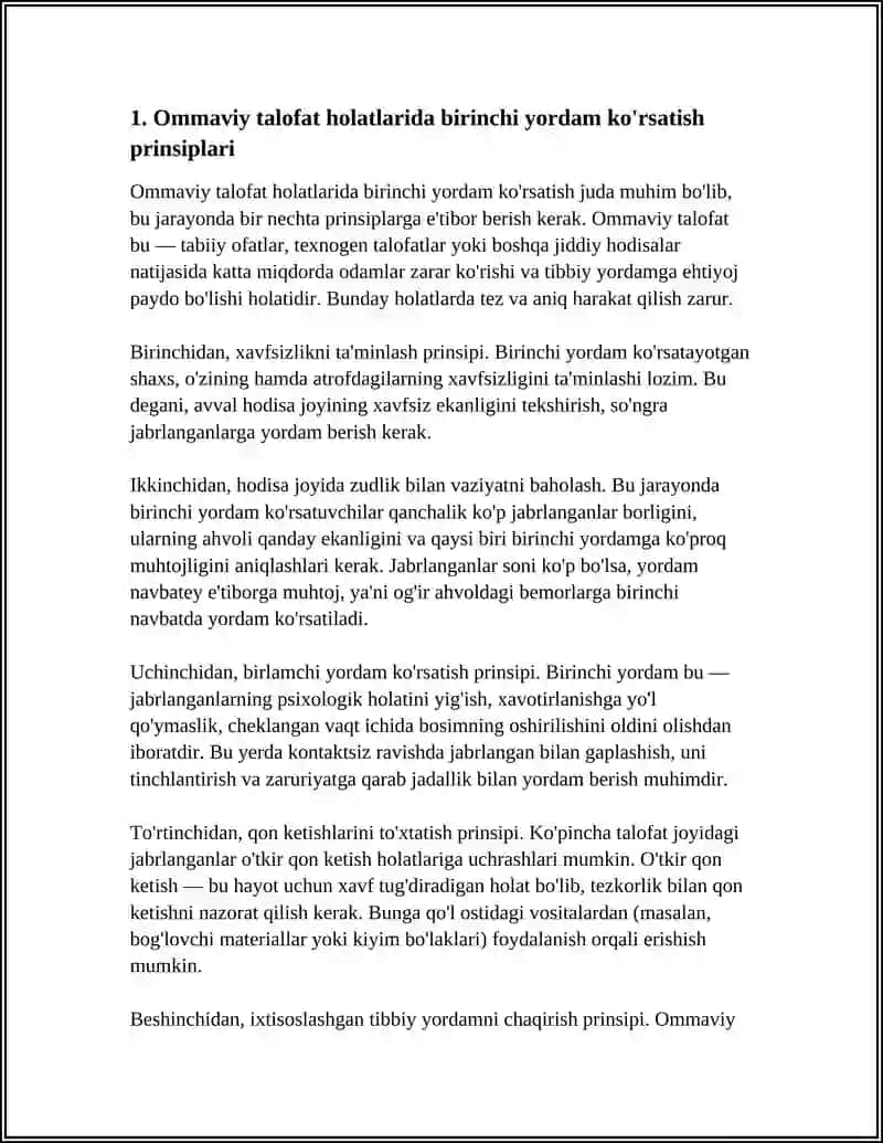Ommaviy talofat Óchoqğida Birinchi Yordam Koʻrsatish 4