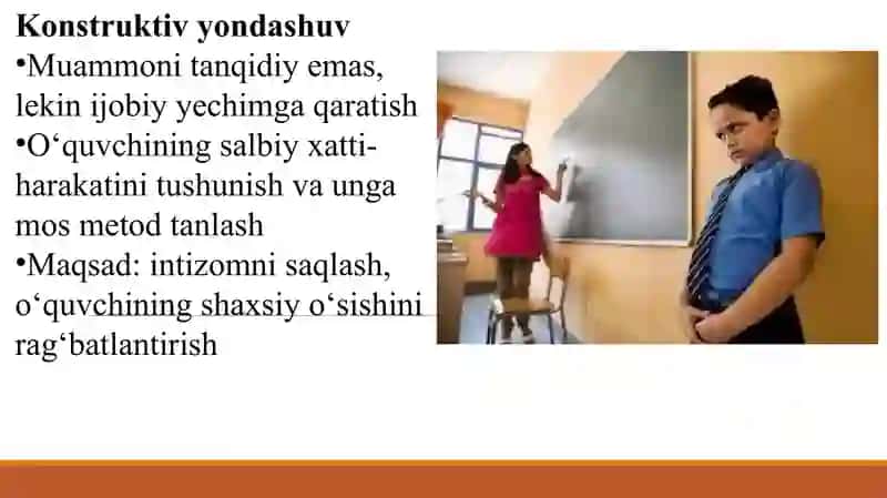 Dars intizomiga salbiy munosabatdagi o'quvchilarga nisbatan kostruktiv yondashuv va uni loyihalash 4