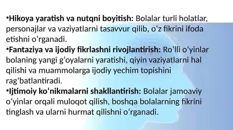 Ro’lli o’yinlarda ijodiy nutqni shakillantirish 4