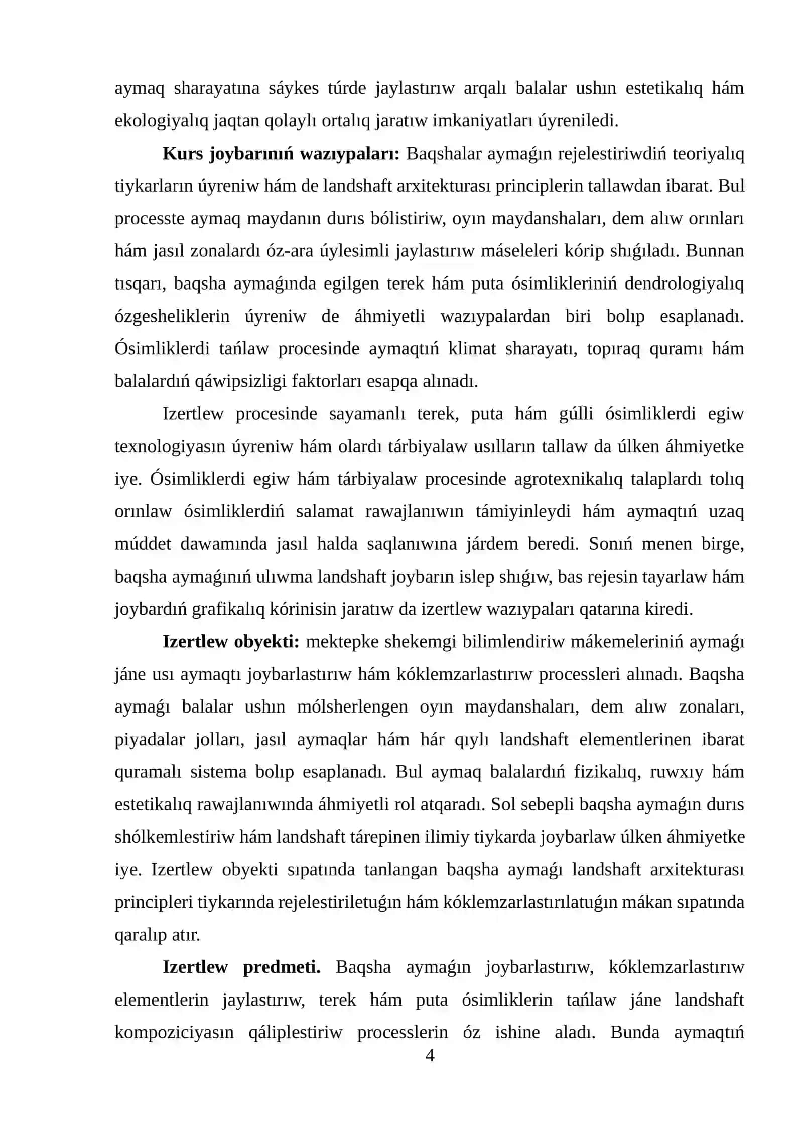 BAQSHALAR AYMAǴINIŃ LANDSHAFT KÓKLEMZARLASTIRIW PRINCIPLERI 4