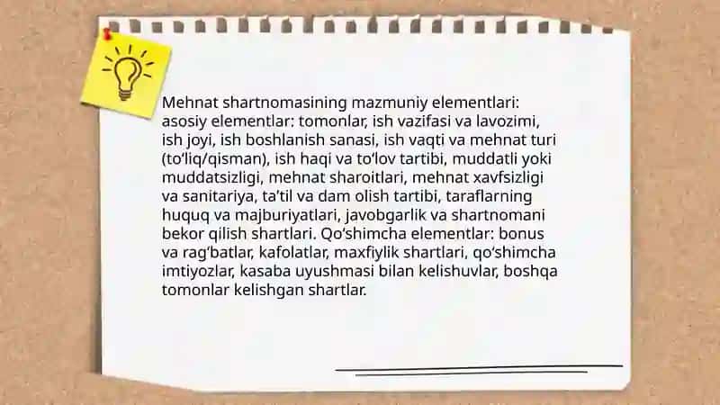 Mehnat shartnomasi tushunchasi, mazmuni, taraflari va tuzish tartibi 4
