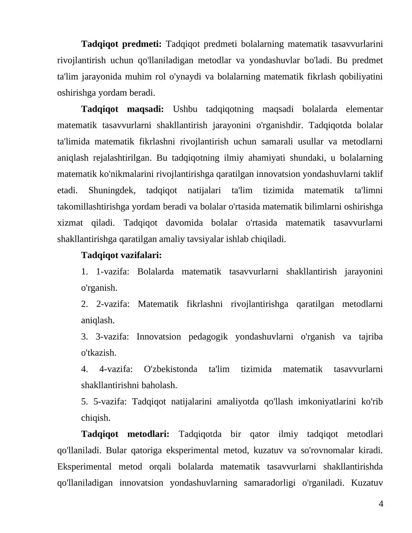 Bolalarda Elementar Matematik Tasavvurlarni Shakllantirish Fanidan Kurs Ishi 4