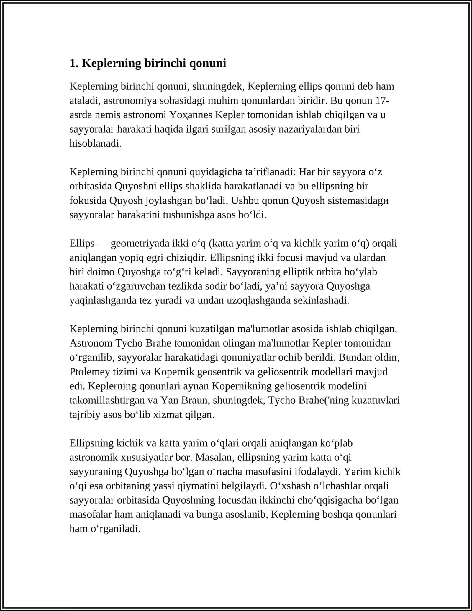 KEPPLER QONUNLARI. BUTUN OLAM TORTISHISH QONUNINI 4