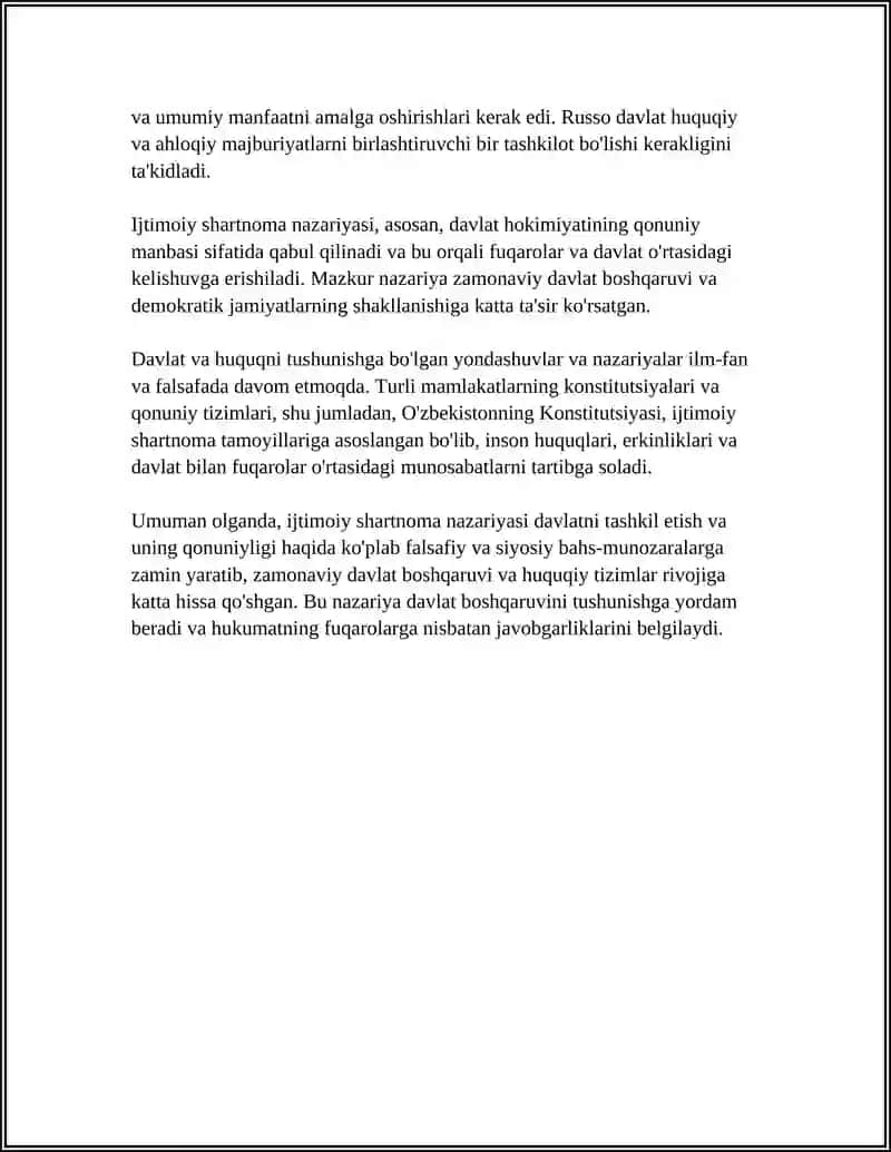 "DAVLAT VA HUQUQNING VUJUDGA KELISHI TOʻGʻRISIDAGI NAZARIYA" MAVZUSIDA ESSE TAYYORLASH 4