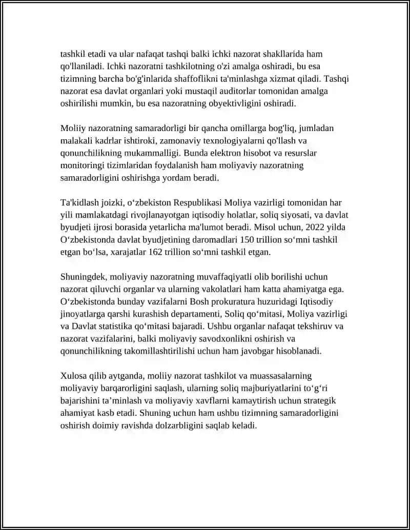 MOLIYAVIY NAZORAT - MOLIYAVIY SIYOSATNING MAJBURIY ELEMENTI SIFATIDA 4