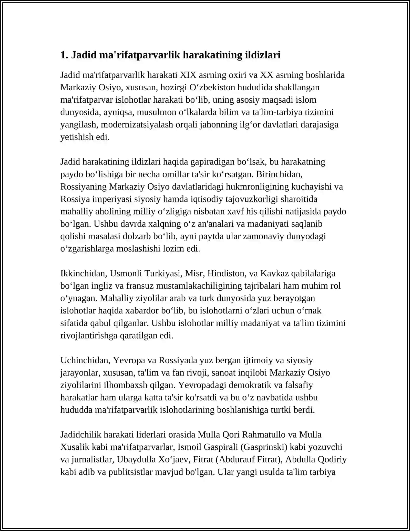 JADID MA'RIFATPARVARLARINING OʻLKA IJTIMOIY - MA'NAVIY HAYOTIDA TUTGAN OʻRNI 4