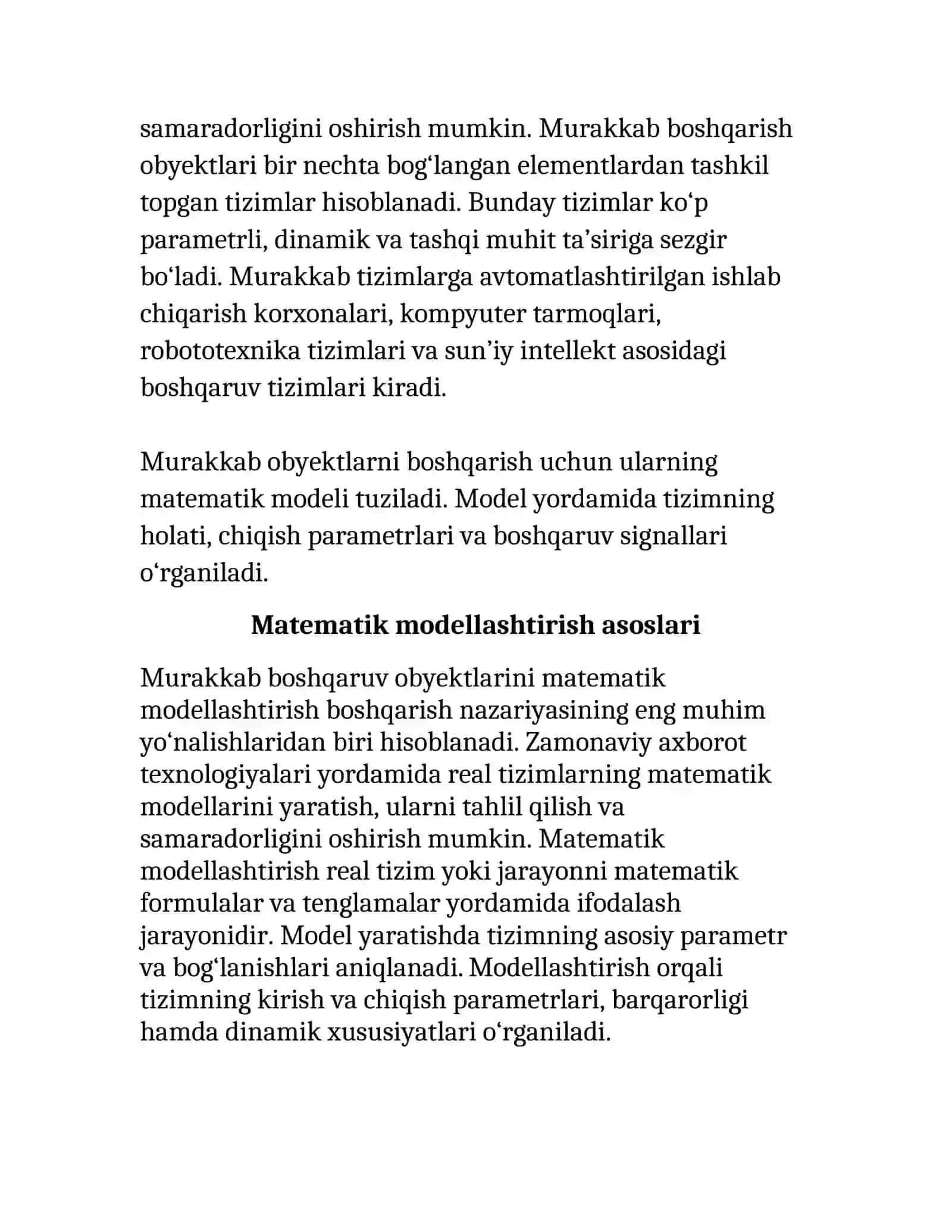 Murakkab boshqarish obyektlarini matematik modellarini tuzish 4