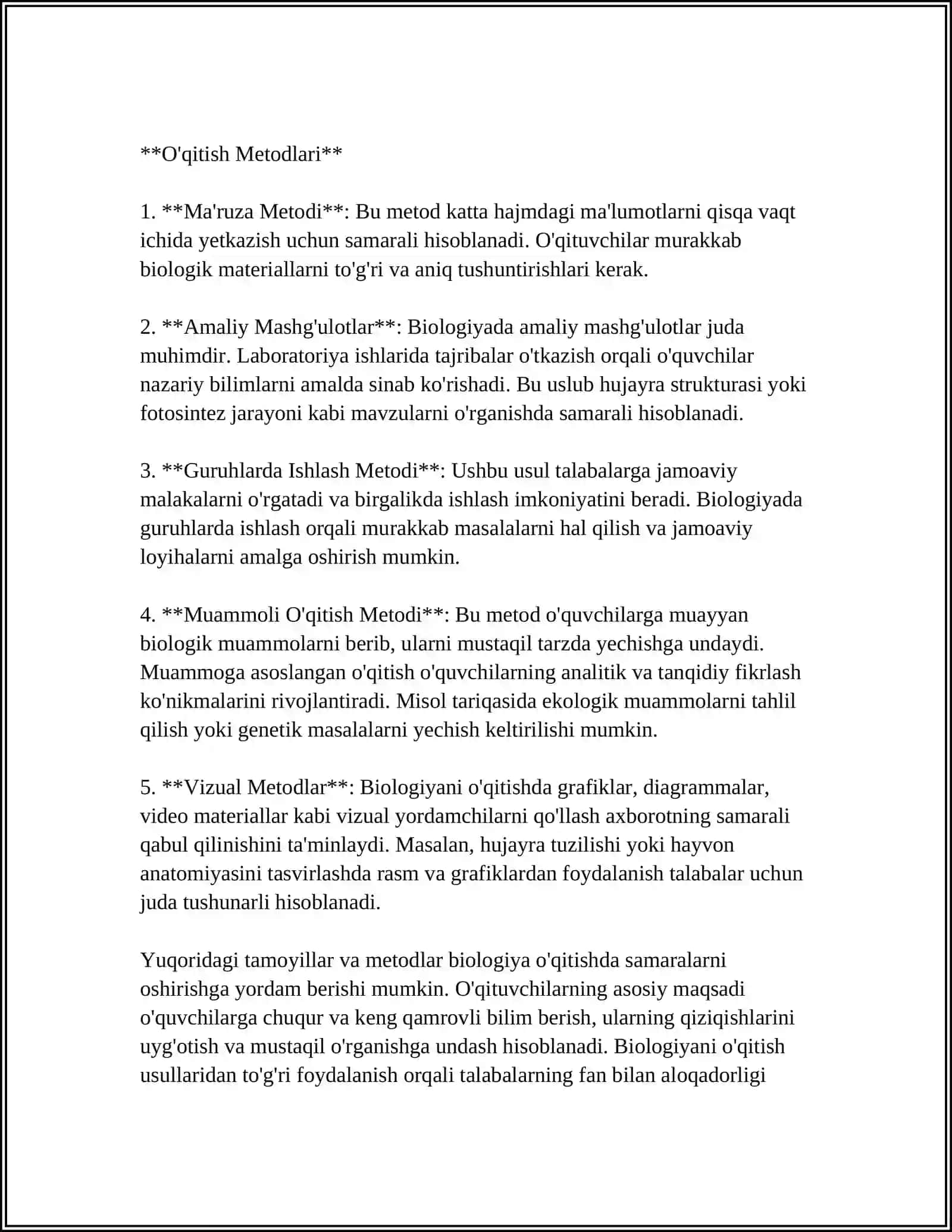 BIOLOGIYANI O‘QITISHDA O’QITUVCHILARNING BILISH FAOLIYATINI TASHKIL ETISH VA BOSHQARISH YO’LLARINI LOYHALASHTIRISH 4