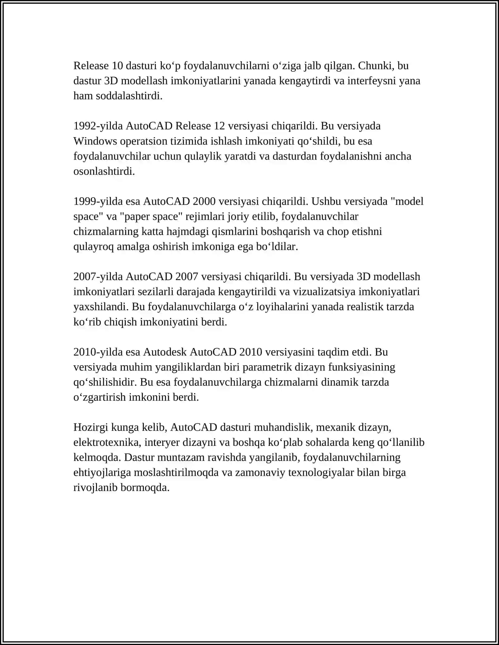 AUTOCAD DASTURI HAQIDA MAʼLUMOT BERISH 4