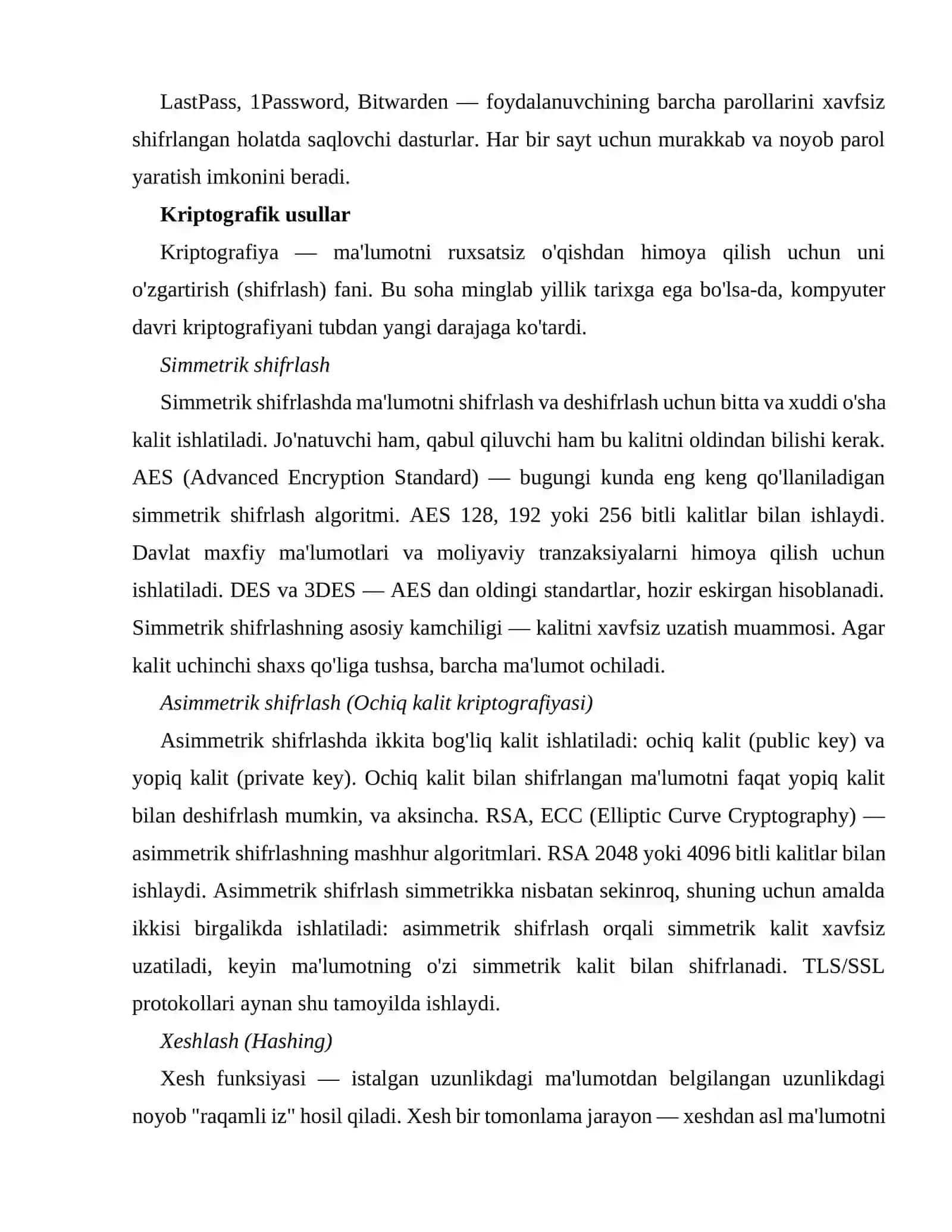 Axborot xavfsizligini ta'minlashning apparat-dasturiy vositalari va kriptografik usullari 4