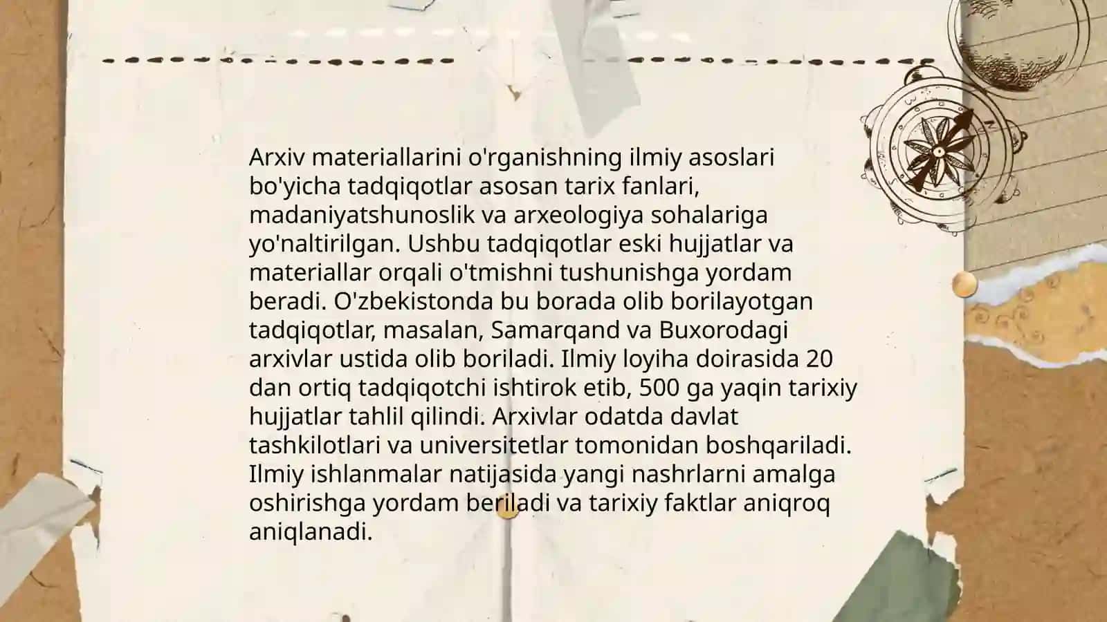 Adabiyotlar va arxiv materiallarini, o'rganish, kuzatish, suhbat, so'rov, test, eksperiment -empirik tadqiqot metodlari sifatida 4