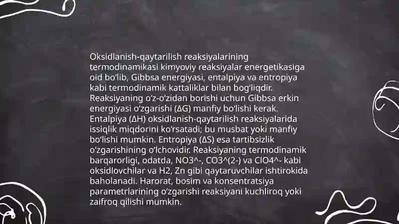 Oksidlanish-qaytarilish reaksiyalarini sodir bo'lish 4
