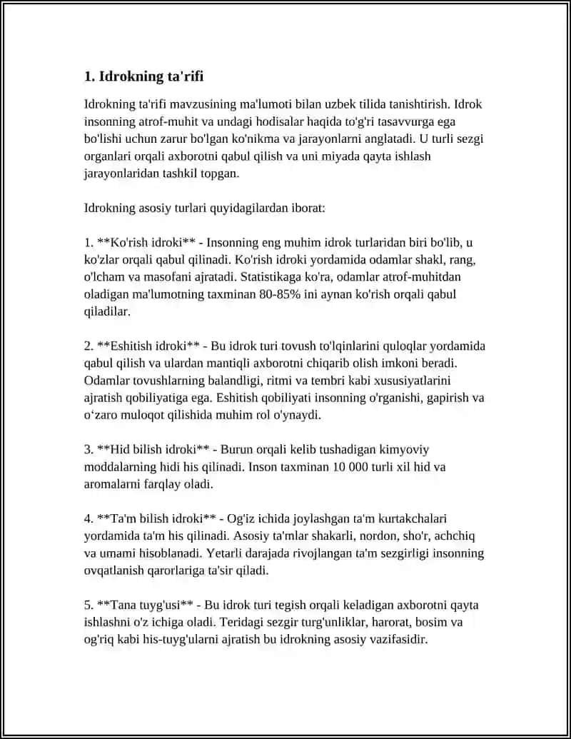 IDROKNING TA'RIFI VA UNING XUSUSIYATLARI. PSIXIKANING FELOGENETIK TARAQIYOTI DIQQATNING RIVOJLANISHI VA DIQQAT FAOLIYATNING ZARURIY SHARTI 4