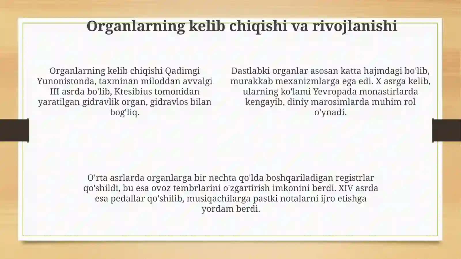 Klavish cholgʻular uchun musiqa’ining birinchi namunalari. organ va klavirlari 4