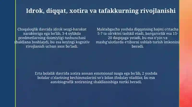 Ontogenezning dastlabki bosqichlaridainsonningpsixikrivojlanishgaxosxususiyatlar 4