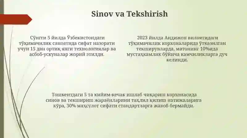 Kiyim Sifati Ko'rsatkichlarini Baholash Moduli 4