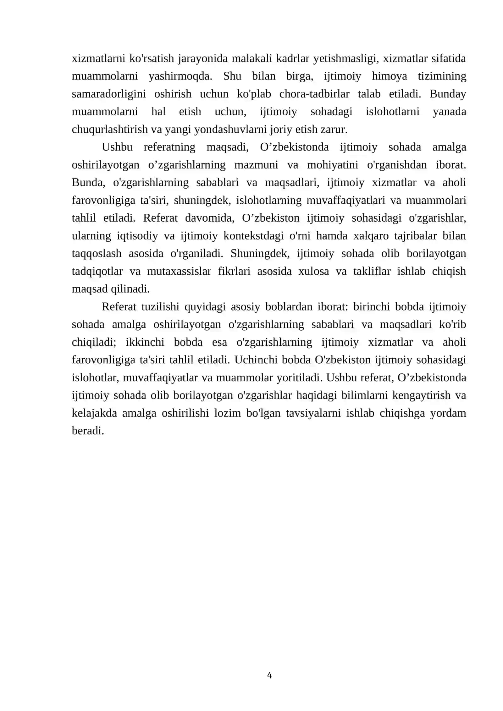 O’zbekistonda ijtimoiy sohada amalga oshirilayotgan o’zgarishlar mazmun va mohiyati 4