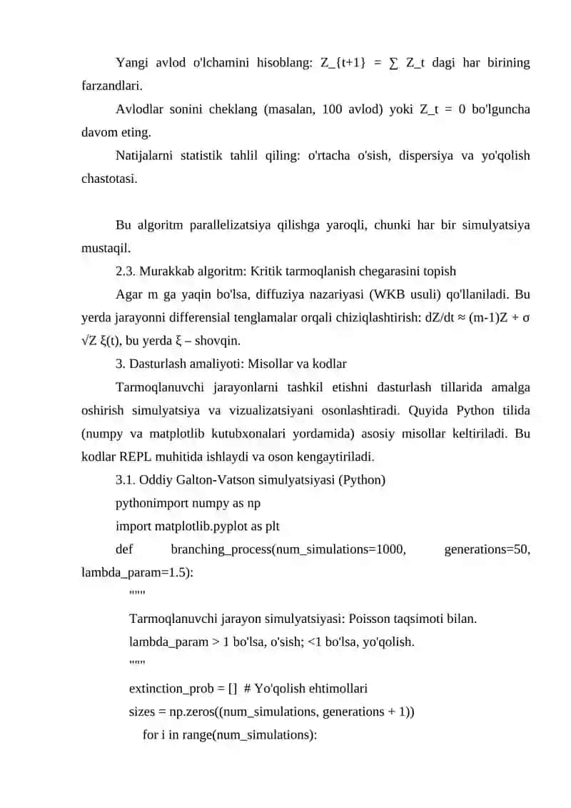 Tarmoqlanuvchi jarayonlarni tashkil etish (algoritm va dasturlari) 4