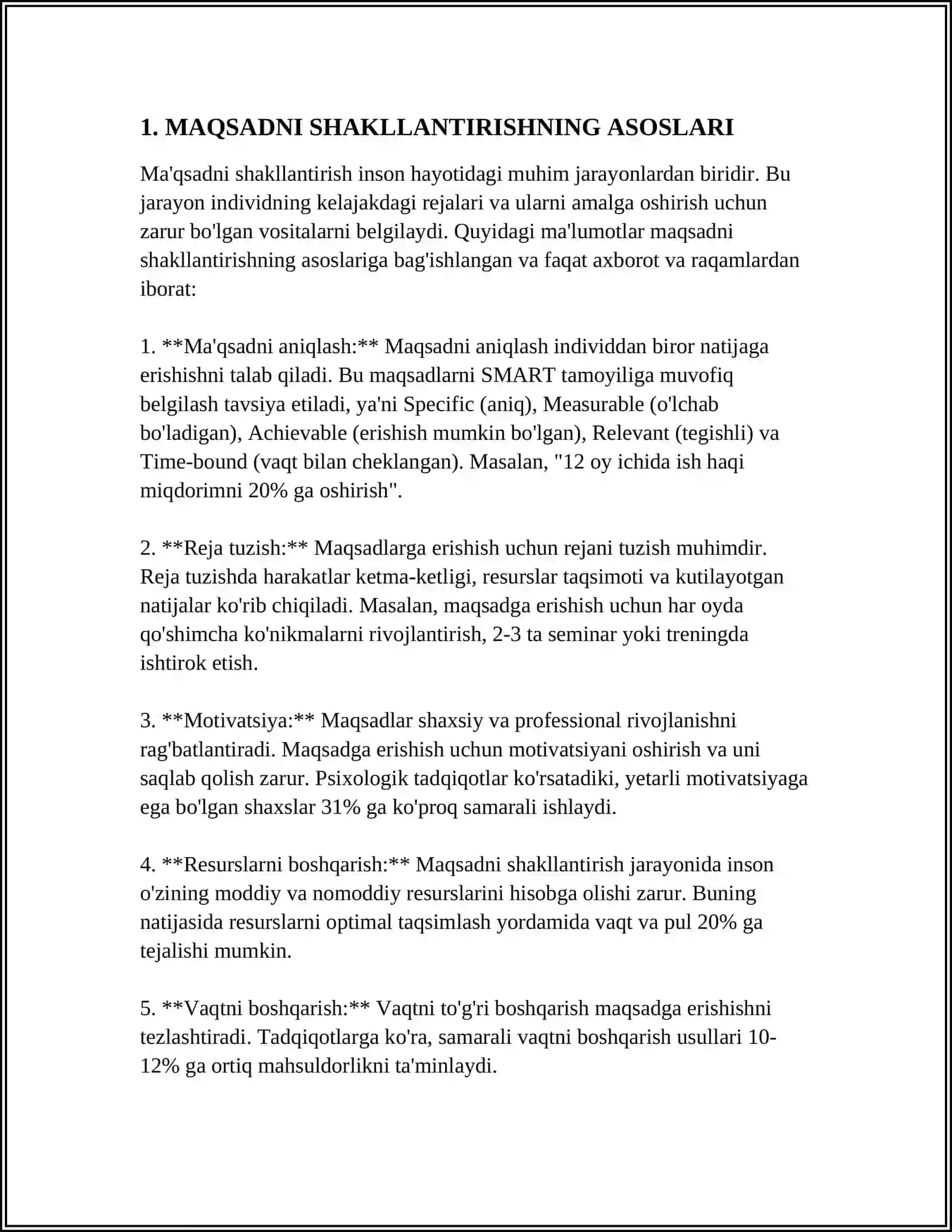 MAQSADNI SHAKLLANTIRISHDA "SMARTER" TEXNOLOGIYASI TALABLARI. MAQSADGA ERISHISHDA100 FOIZ QOIDASI 4
