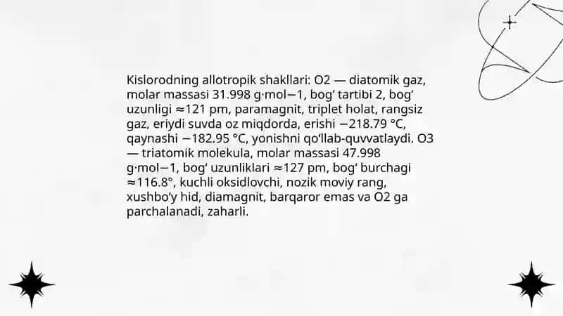 16-guruh elementlari. Kislorod va oltingugurt ularning birikmalari va xossalari 4