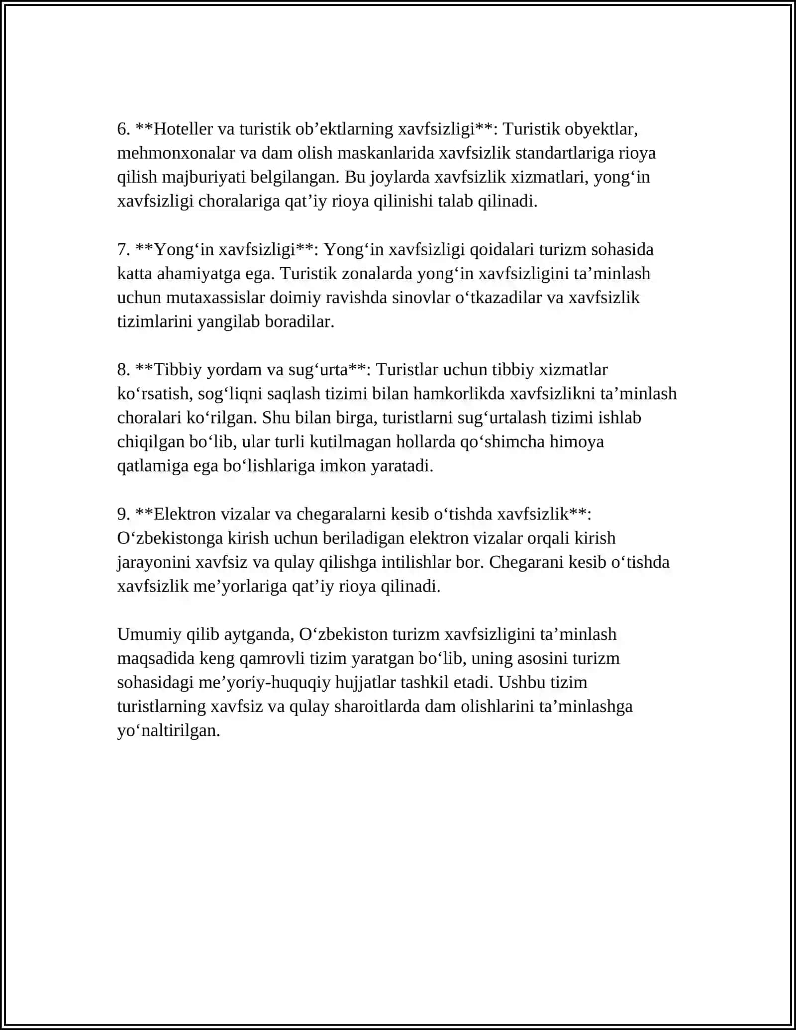 O'ZBEKISTONDA TURISTLARNING HAYOTI XAVFSIZLIGINI TAMINLASHNING HUQUQIY MEYORLARI 4