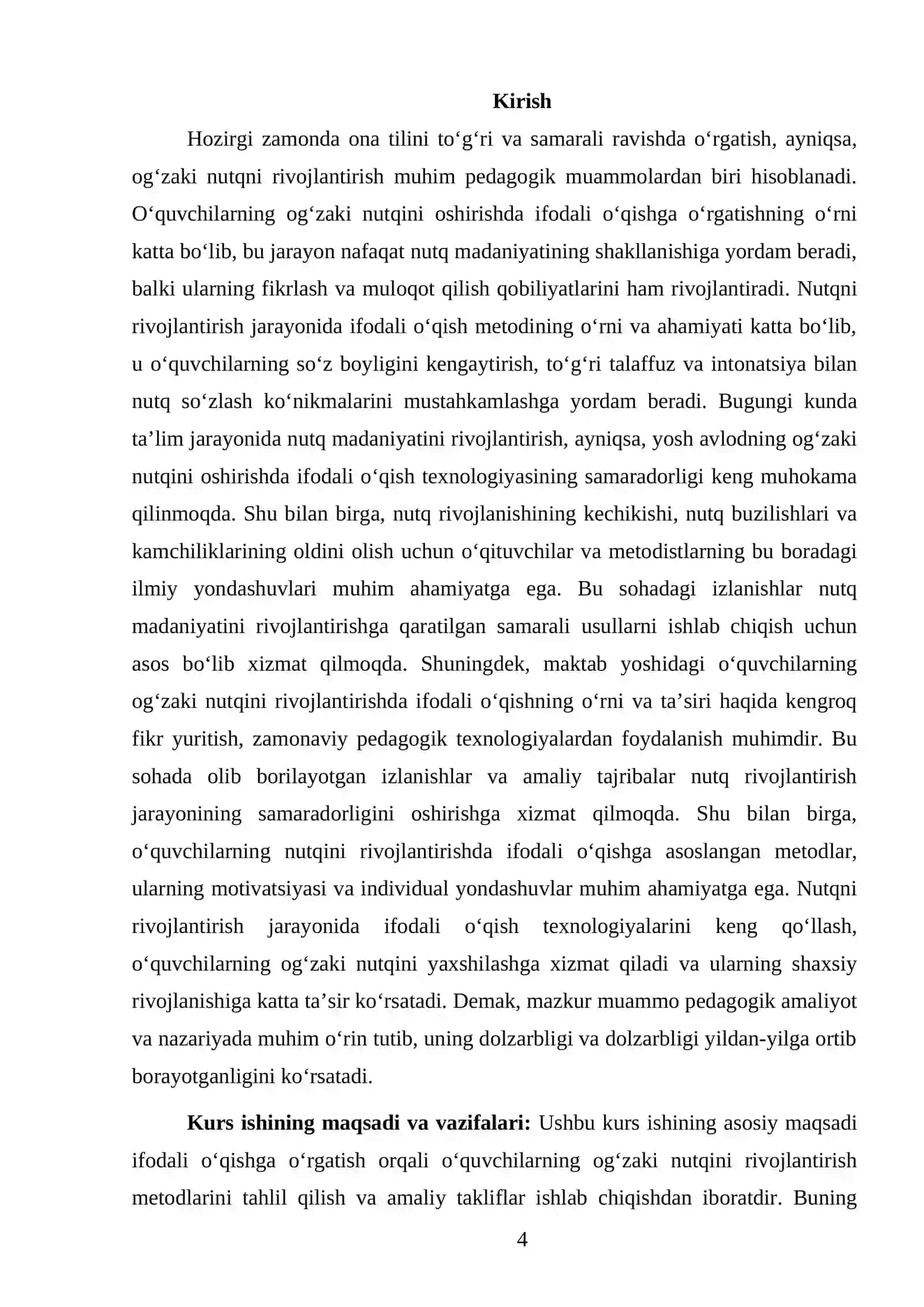 OʻZBEK ADABIYOTI OʻQITISH METODIKASI FANIDAN TAYYORLAGAN KURS ISHI 4