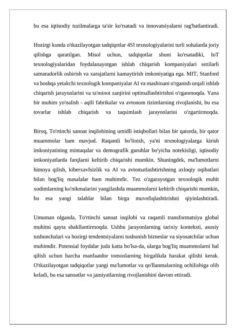 To'rtinchi Sanoat Inqilobi va Raqamli Transformatsiya 4