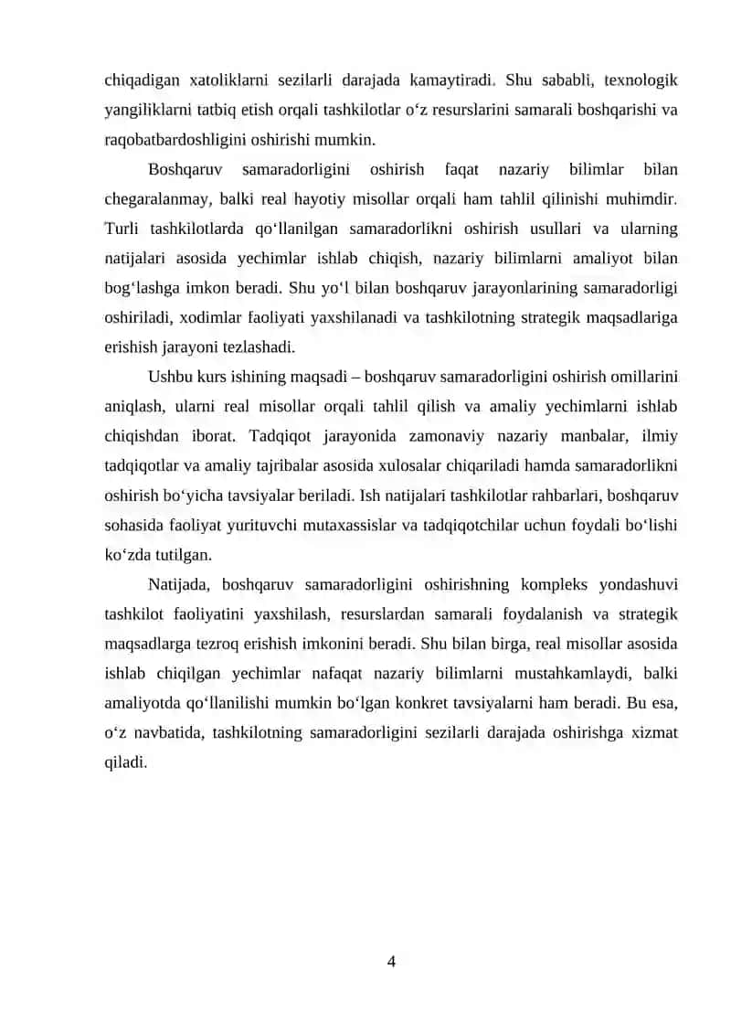 BOSHQARUV SAMARADORLIGINI OSHIRISH OMILLARI: REAL MISOLLAR VA YECHIMLAR 4