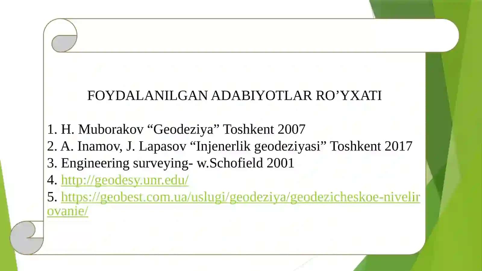 Geodeziya fanidan ma’ruza darsi uchun tayorlangan taqdimot 4