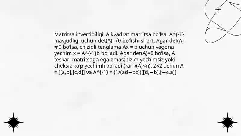 Chiziqli tenglamalar sistemasini teskari matritsa usulida yechish 4