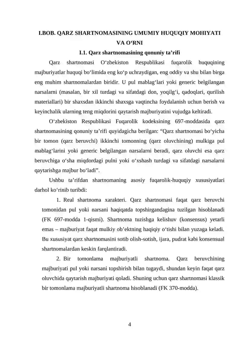 Qarz Shartnomasining Fuqarolik Xuquqiy Xususiyatlari 4