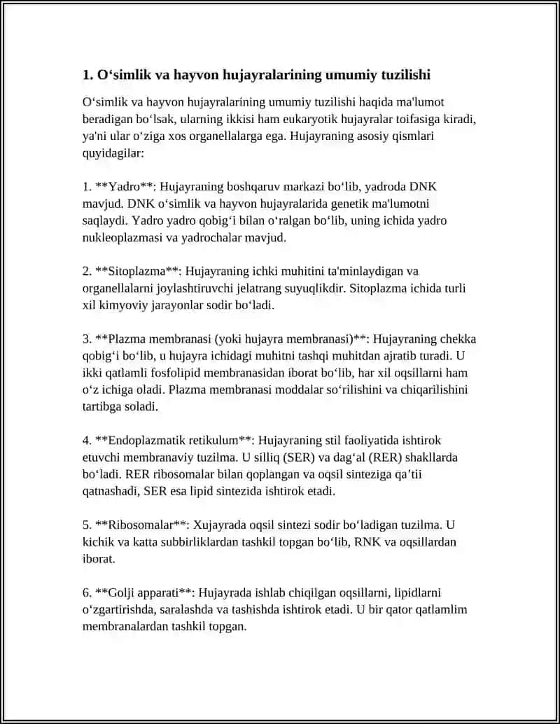 ÓSIMLIK VA HAYVON HUJAYRALARI ÒXSHASHLIGI VA FARQI 4