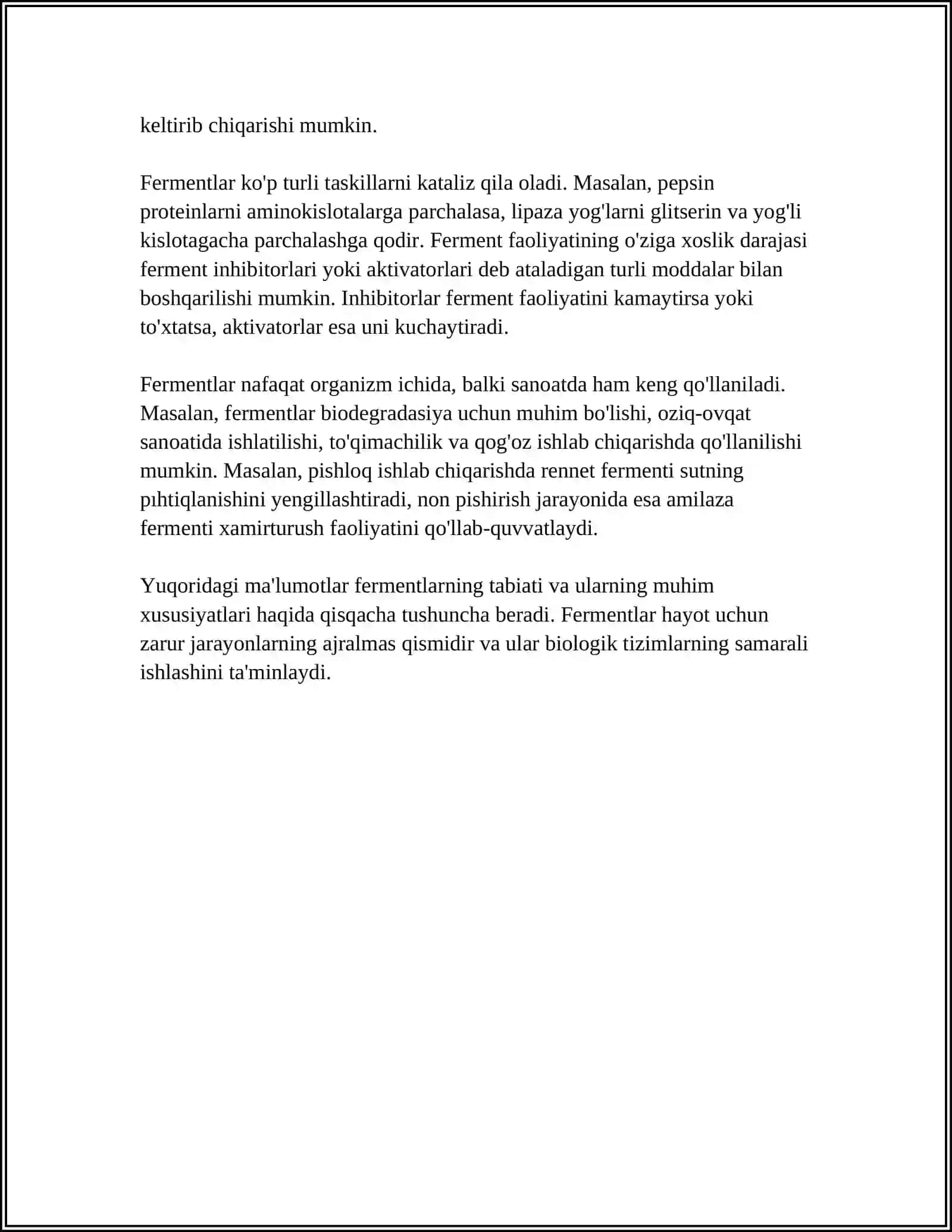 OQSILLARNING KIMYOVIY VA TIBBIY BIOLOGIK XOSSALARI. FERMENTLAR 4