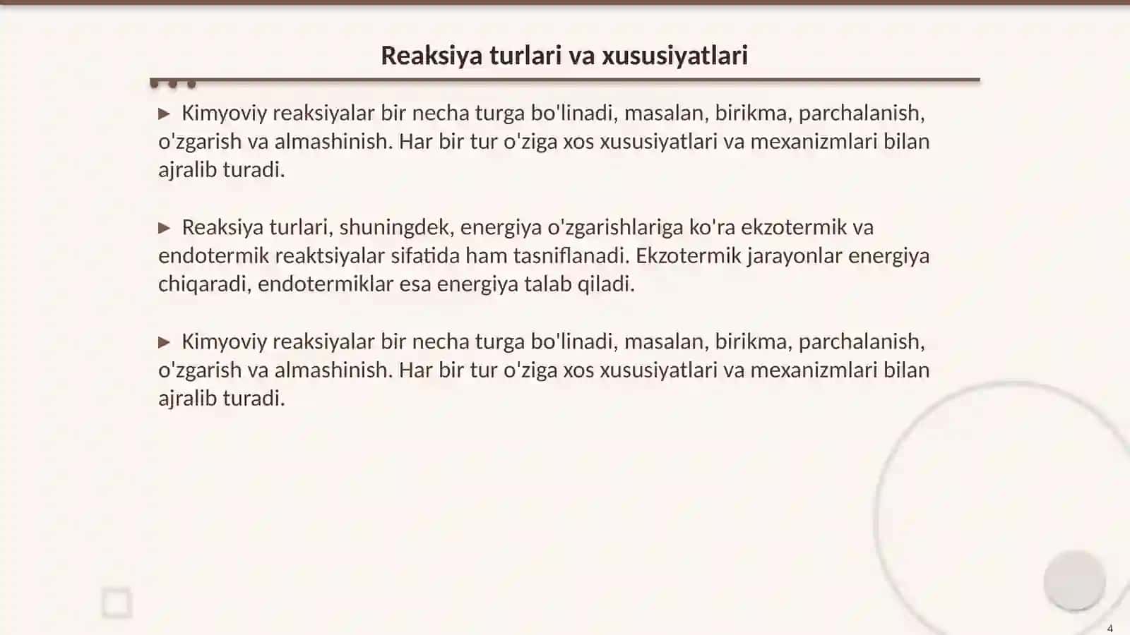 Kimyoviy reaksiyalar turlari 4